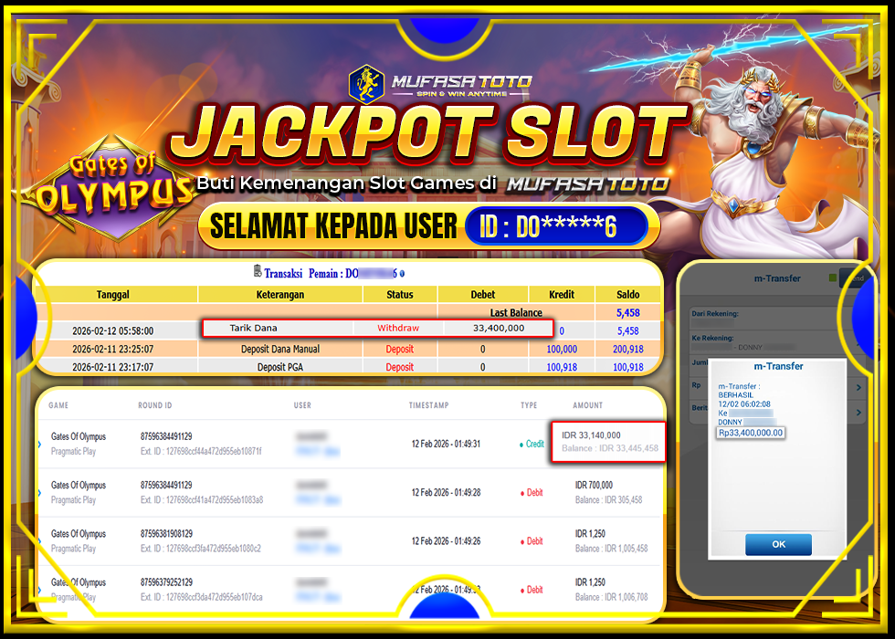 MUFASATOTO JACKPOT PRAGMATIC PLAY Rp.33.400.000 | LUNAS